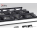 Commercial burner cooktop with multiple gas burners and heavy-duty pan supports